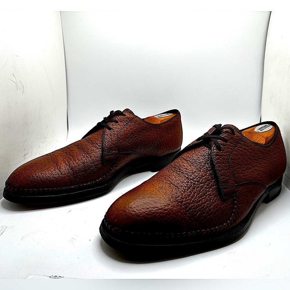 HARTT Imported Exotic Water Bison Mens Brown Derby Dress Shoes c. 1960 Sz.9E π₯ - Picture 4 of 17